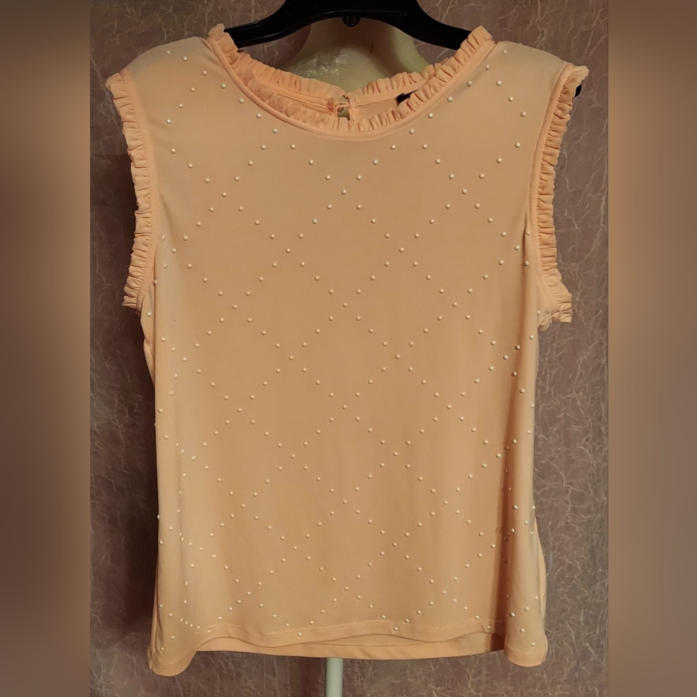 Womans Karl Lagerfeld Paris Sleeveless Peach Ruffle Top Shirt XS Extra Small